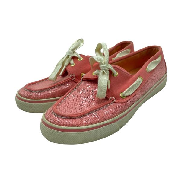 Sperry Shoes - Sperry Top-Sider Bahama Boat Shoes Coral Sequin Jersey Size 6.5 Women's‎